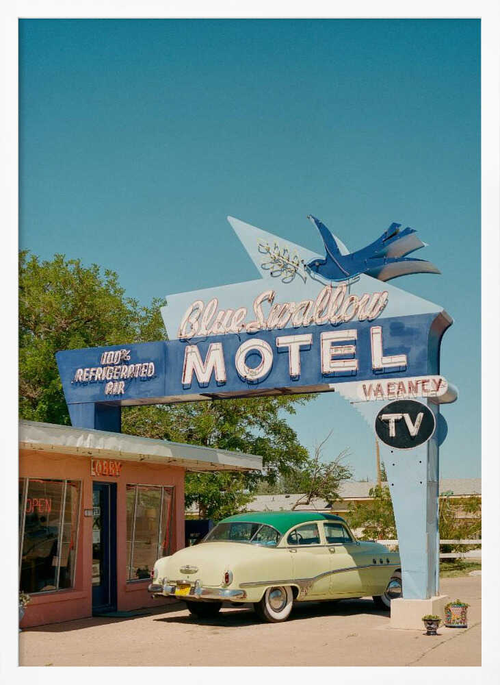 Blue Swallow Vintage Car Art Print UK — Vintage Vibrant Wall Art — Living Room — Wall It All Prints