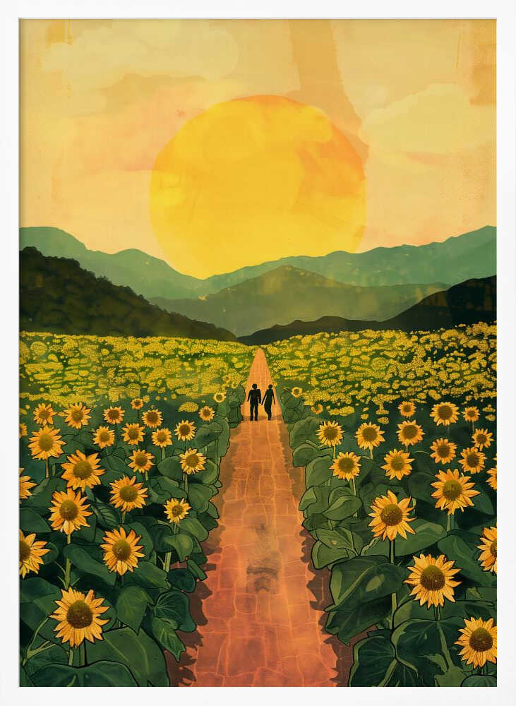Romantic Sunflower Journey Art Print UK — Botanical Fresh Wall Art — Living Room — Wall It All Prints