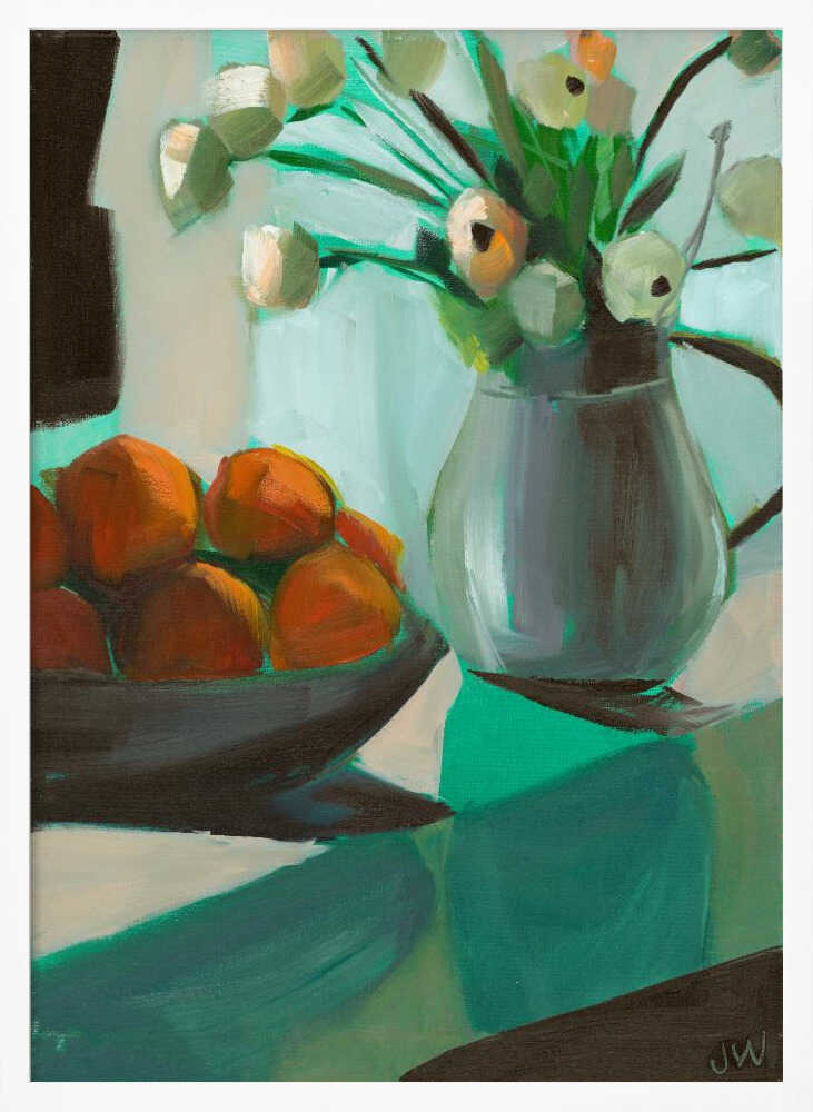 Oranges and White Ranunculus Art Print UK — Botanical Fresh Wall Art — Kitchen — Wall It All Prints