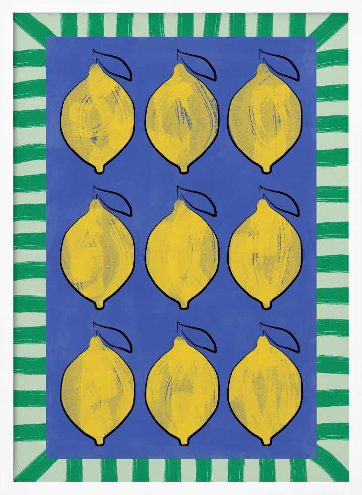 Vibrant Lemons Blue Grid