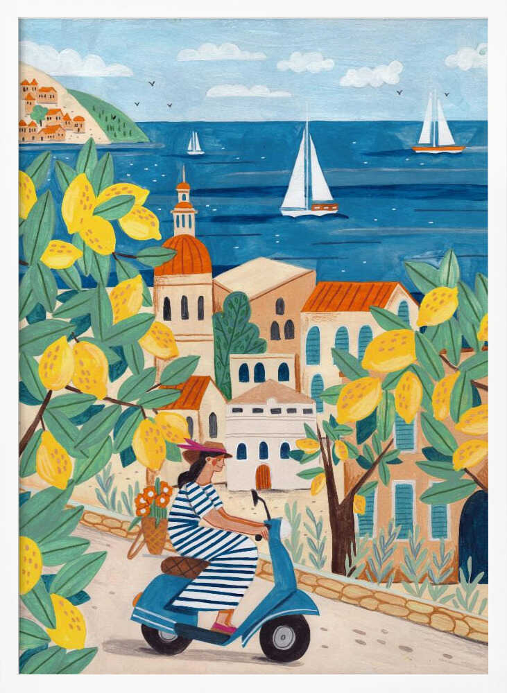 Travel poster woman on the Amalfi coast, Italy Art Print UK — Botanical Vibrant Wall Art — Kitchen — Wall It All Prints
