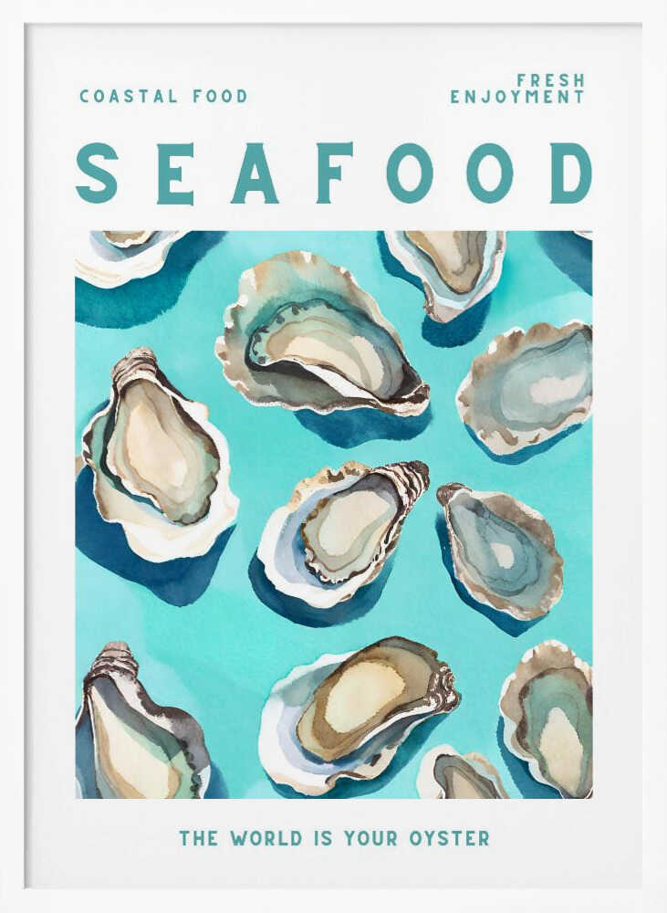 Fresh Coastal Oysters Art Print UK — Landscape Vibrant Wall Art — Kitchen — Wall It All Prints