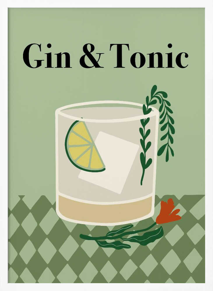 Gin and Tonic Cocktail Art Print UK — Botanical Minimal Wall Art — Kitchen — Wall It All Prints