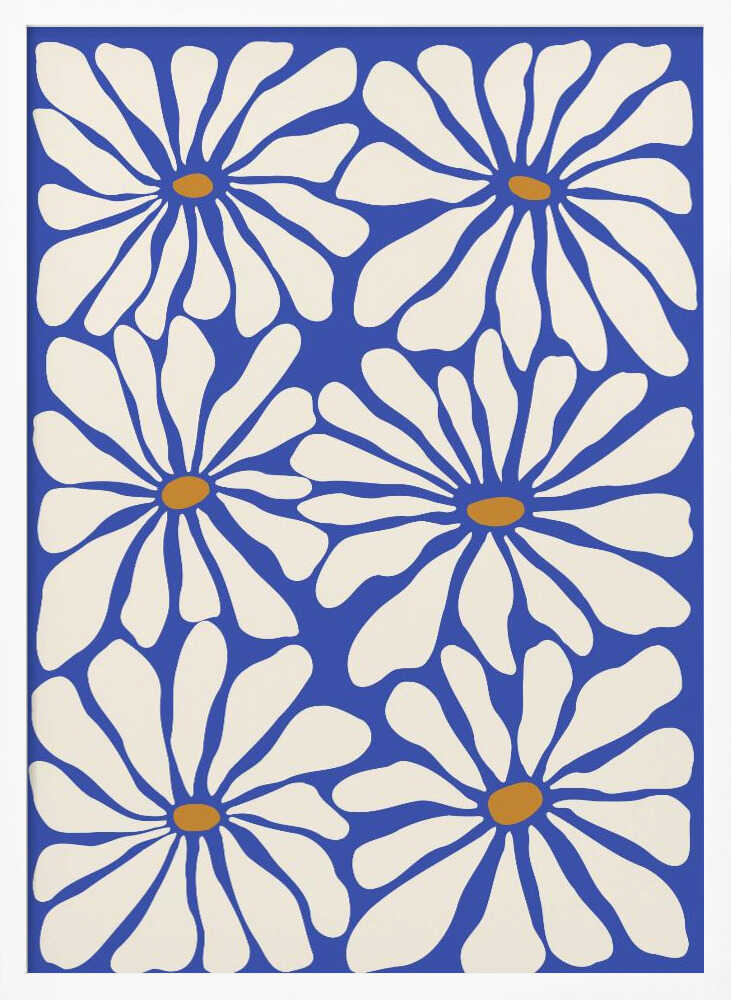 Bold Blue Daisies Art Print UK — Botanical Vibrant Wall Art — Living Room — Wall It All Prints