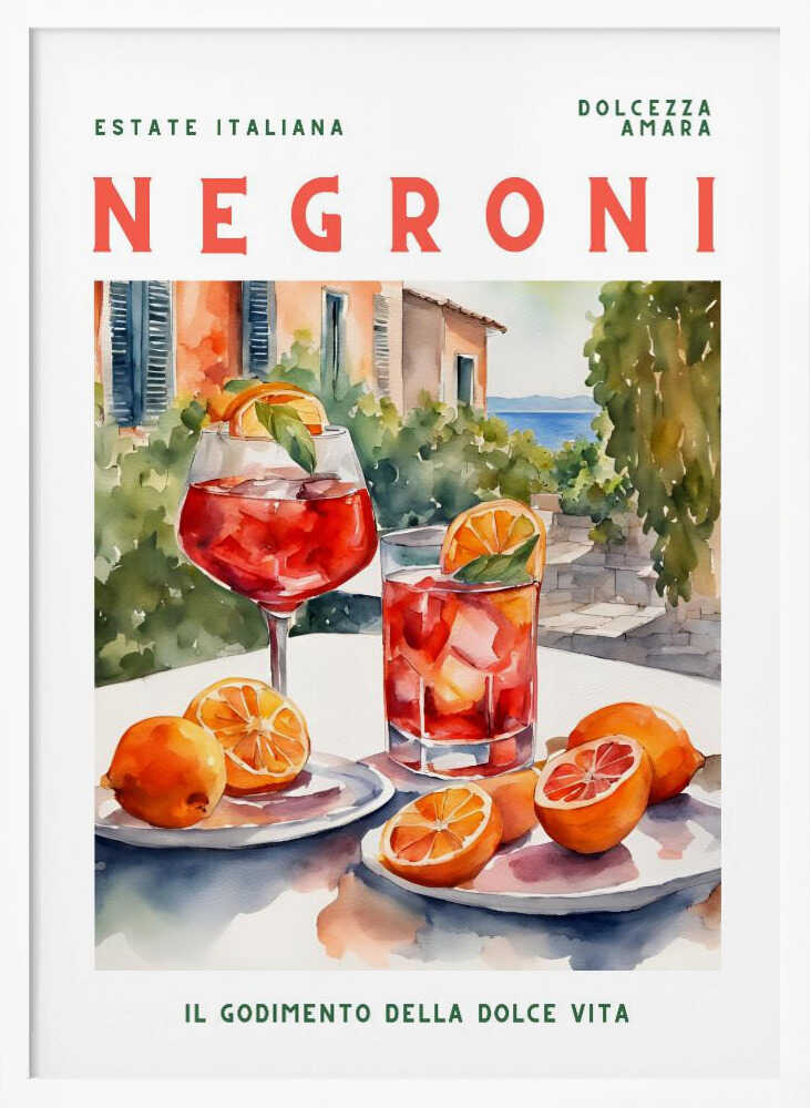 Negroni Summer Aperitif Art Print UK — Botanical Fresh Wall Art — Kitchen — Wall It All Prints