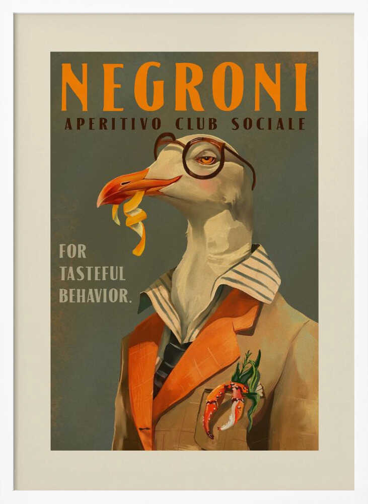 Vintage Art Deco Negroni Poster Of A Fancy Seagull Art Print UK — Vintage Elegant Wall Art — Living Room — Wall It All Prints