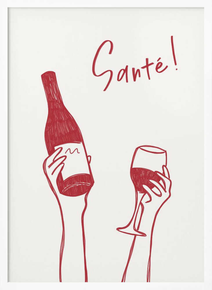Santé Wine Toast Art Print UK — Food Minimal Wall Art — Kitchen — Wall It All Prints