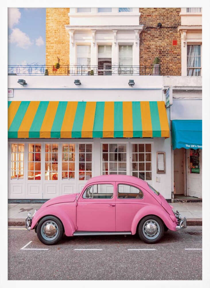 Vintage Pink Beetle Street Art Print UK — Vintage Vibrant Wall Art — Living Room — Wall It All Prints
