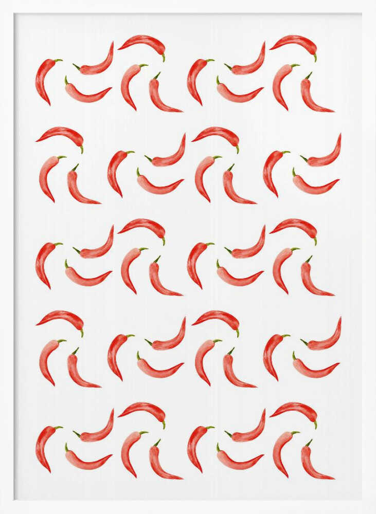 Vibrant Red Chili Pattern Art Print UK — Botanical Vibrant Wall Art — Kitchen — Wall It All Prints