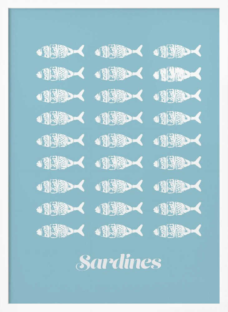 Minimalist Sardines Blue Art Print UK — Abstract Minimal Wall Art — Kitchen — Wall It All Prints