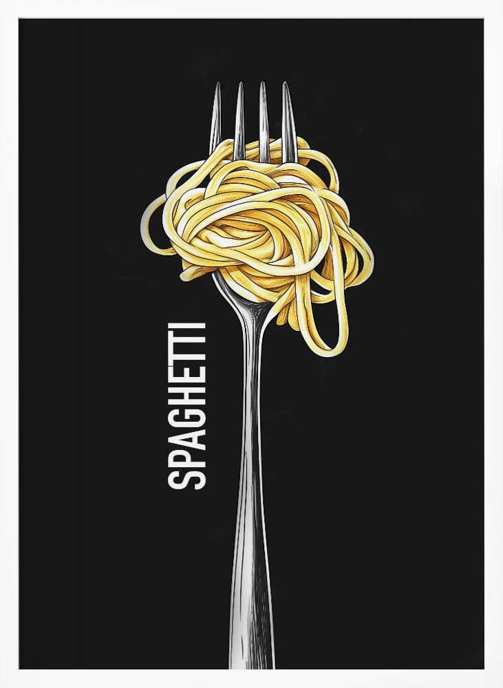Golden Spaghetti Fork Art Print UK — Abstract Vibrant Wall Art — Kitchen — Wall It All Prints
