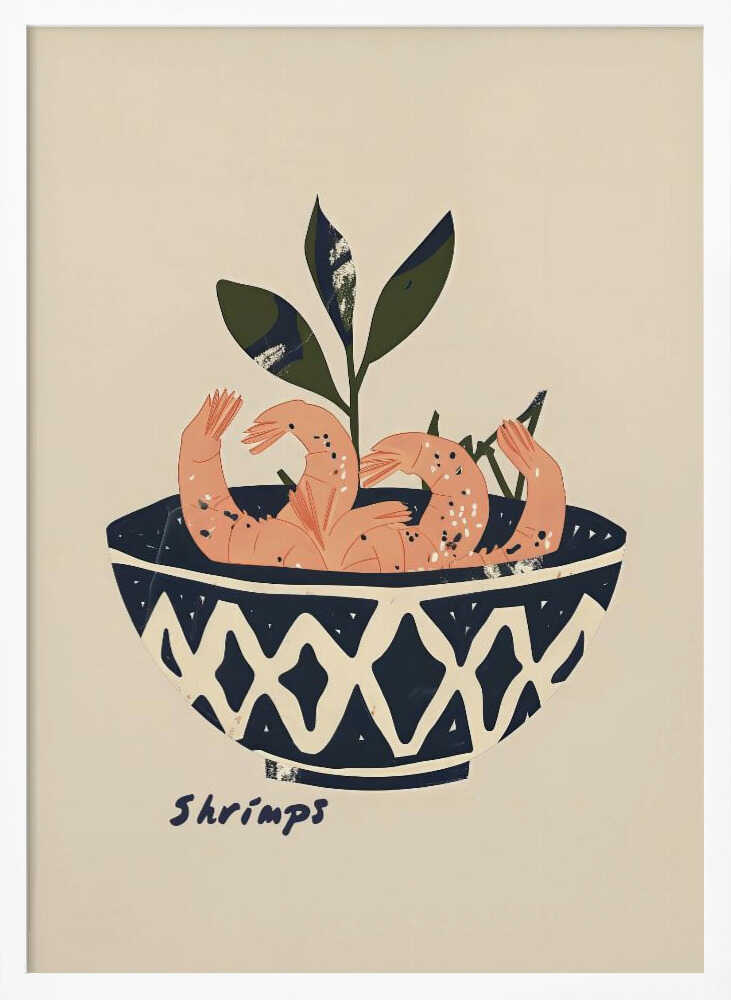 Shrimp Delight Bowl Art Print UK — Botanical Dark Wall Art — Kitchen — Wall It All Prints