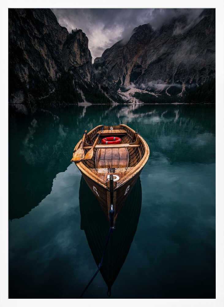 Moody Lake Rowboat Art Print UK — Dark Moody Calm Wall Art — Bedroom — Wall It All Prints