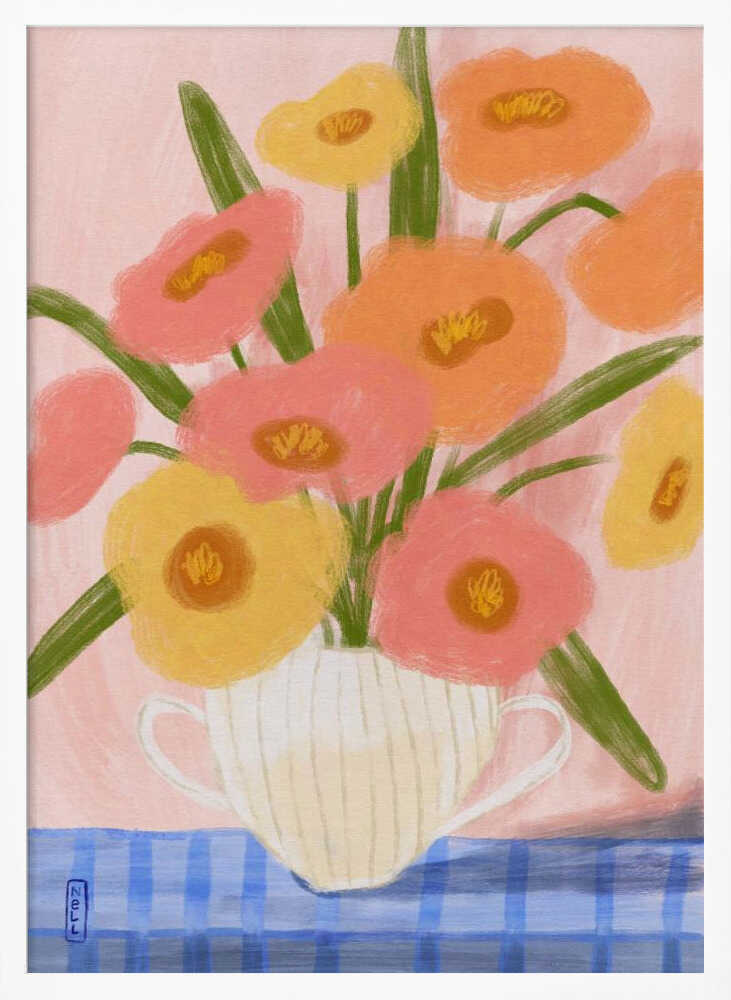 Cheerful Table Flowers Art Print UK — Botanical Vibrant Wall Art — Kitchen — Wall It All Prints