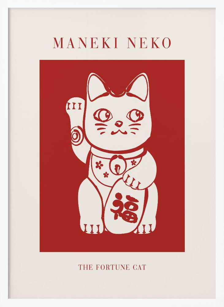 Maneki Neko Lucky Cat Art Print UK — Japanese Minimal Wall Art — Office — Wall It All Prints