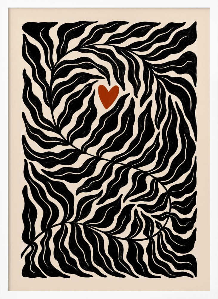 Organic Leaves Heart Art Print UK — Botanical Dark Wall Art — Office — Wall It All Prints