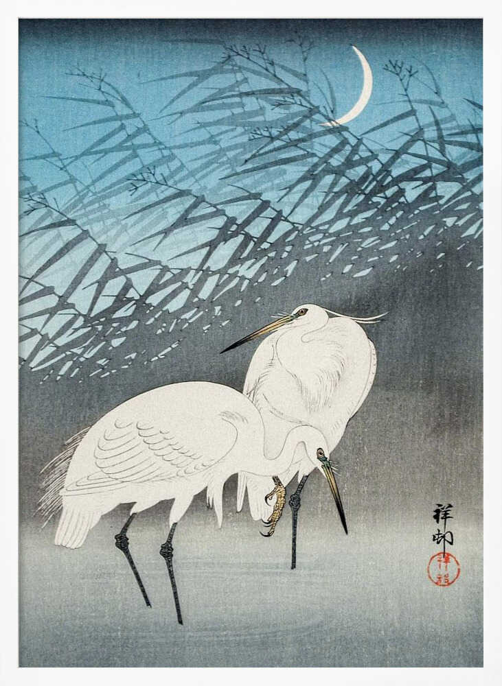 Egrets and Reeds In Moonlight (1926) Art Print UK — Japanese Vibrant Wall Art — Living Room — Wall It All Prints