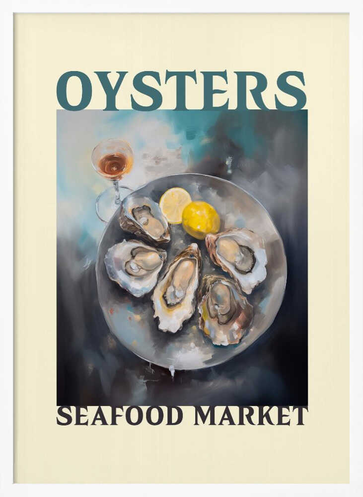 Fresh Oysters with Lemon Art Print UK — Dark Moody Dark Wall Art — Kitchen — Wall It All Prints