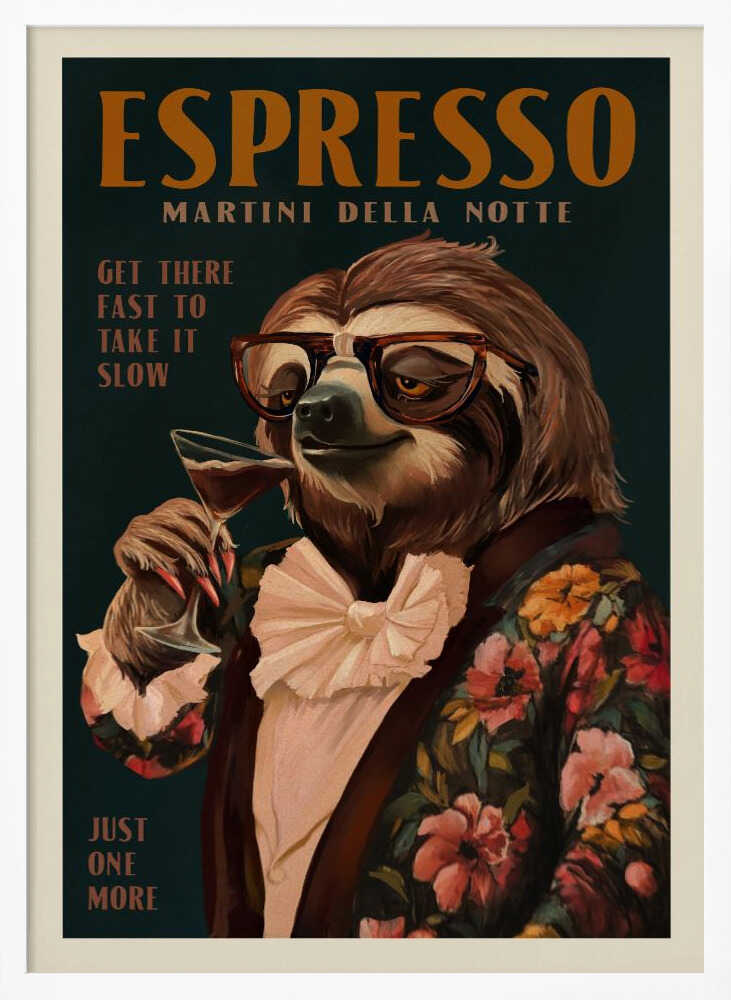 Art Deco Espresso Martini Drinking Sloth Art Print UK — Botanical Elegant Wall Art — Living Room — Wall It All Prints