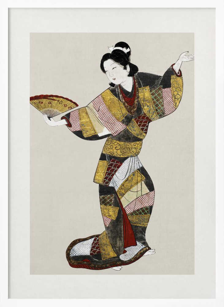 Japanese Female Dancer (17th Century) Vintage Painting Boarder