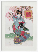 Japanese Woman (1828) Vintage Woodblock Print With Boarder