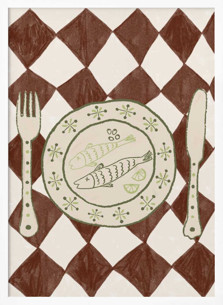 Rustic Fish Dinner Art Print UK — Abstract Minimal Wall Art — Kitchen — Wall It All Prints