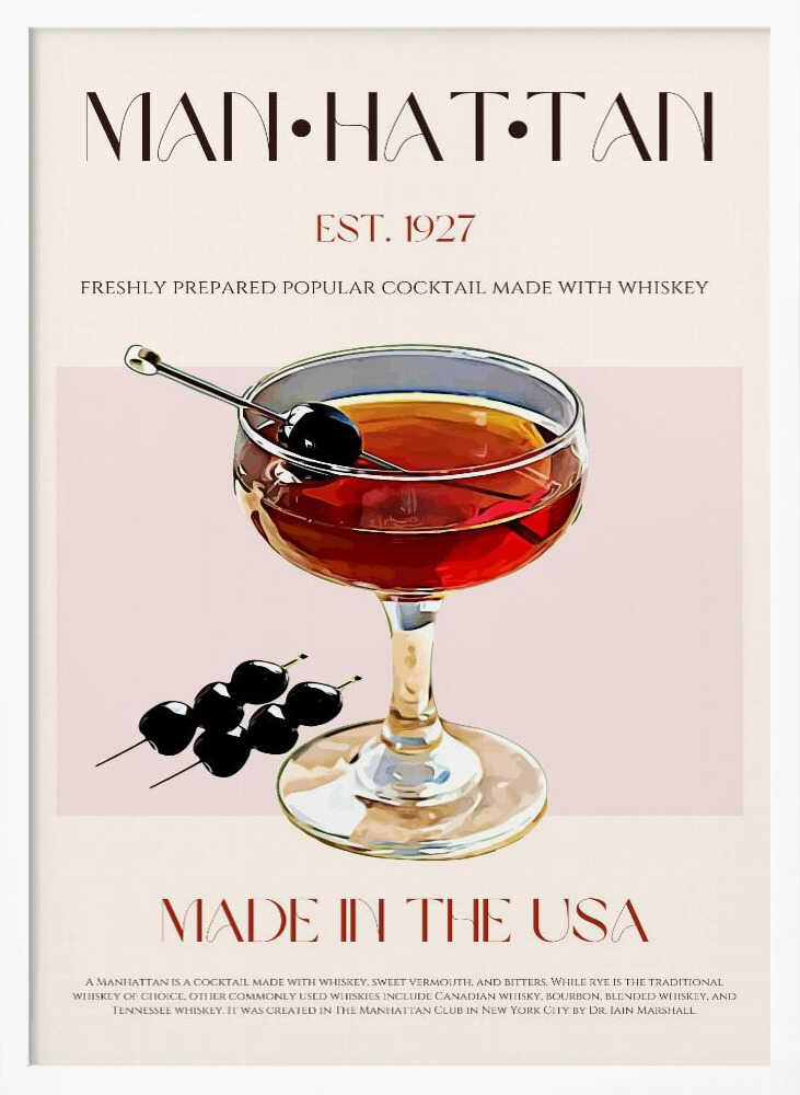 Vintage Manhattan Cocktail Art Print UK — Dark Moody Dark Wall Art — Living Room — Wall It All Prints