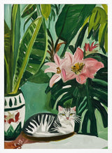 Tropical Cat and Flowers