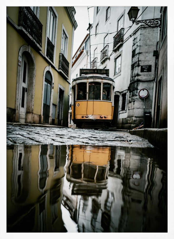 Yellow Tram Reflection Art Print UK — Vintage Vibrant Wall Art — Living Room — Wall It All Prints