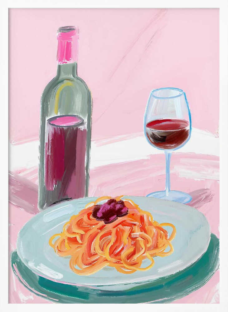 Spaghetti and Red Wine Art Print UK — Food Vibrant Wall Art — Kitchen — Wall It All Prints