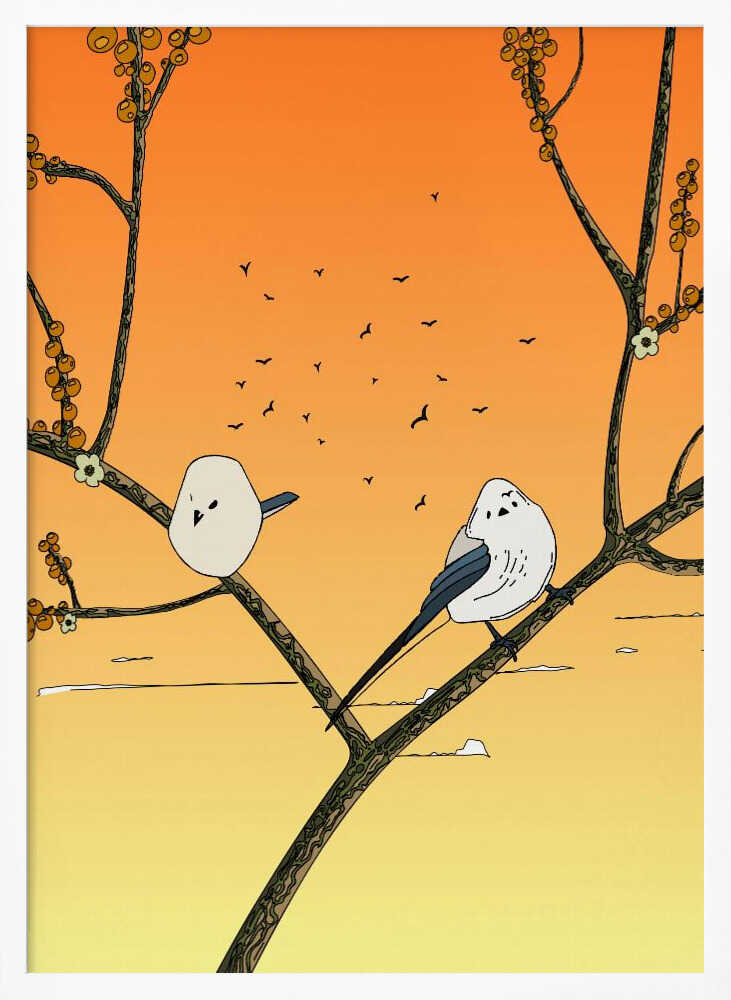 Peaceful Sunset Birds Art Print UK — Botanical Vibrant Wall Art — Bedroom — Wall It All Prints