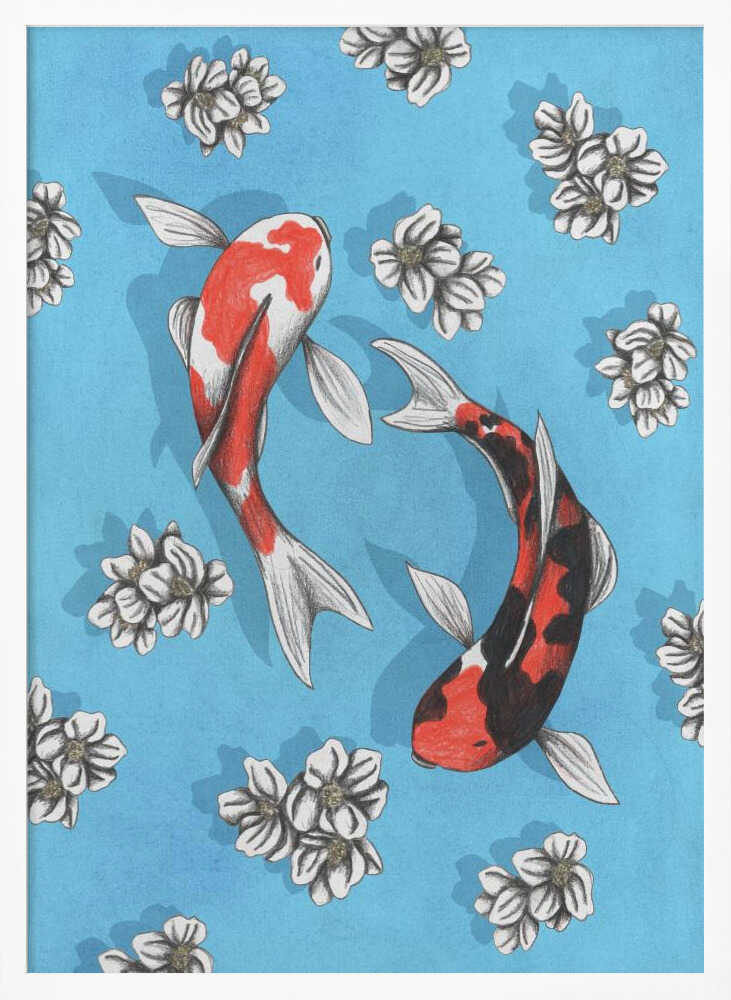 Two Koi Pond Flowers Art Print UK — Japanese Calm Wall Art — Bedroom — Wall It All Prints