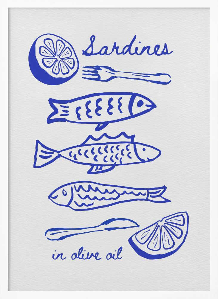 Illustrated Sardines and Lemon Art Print UK — Abstract Minimal Wall Art — Kitchen — Wall It All Prints