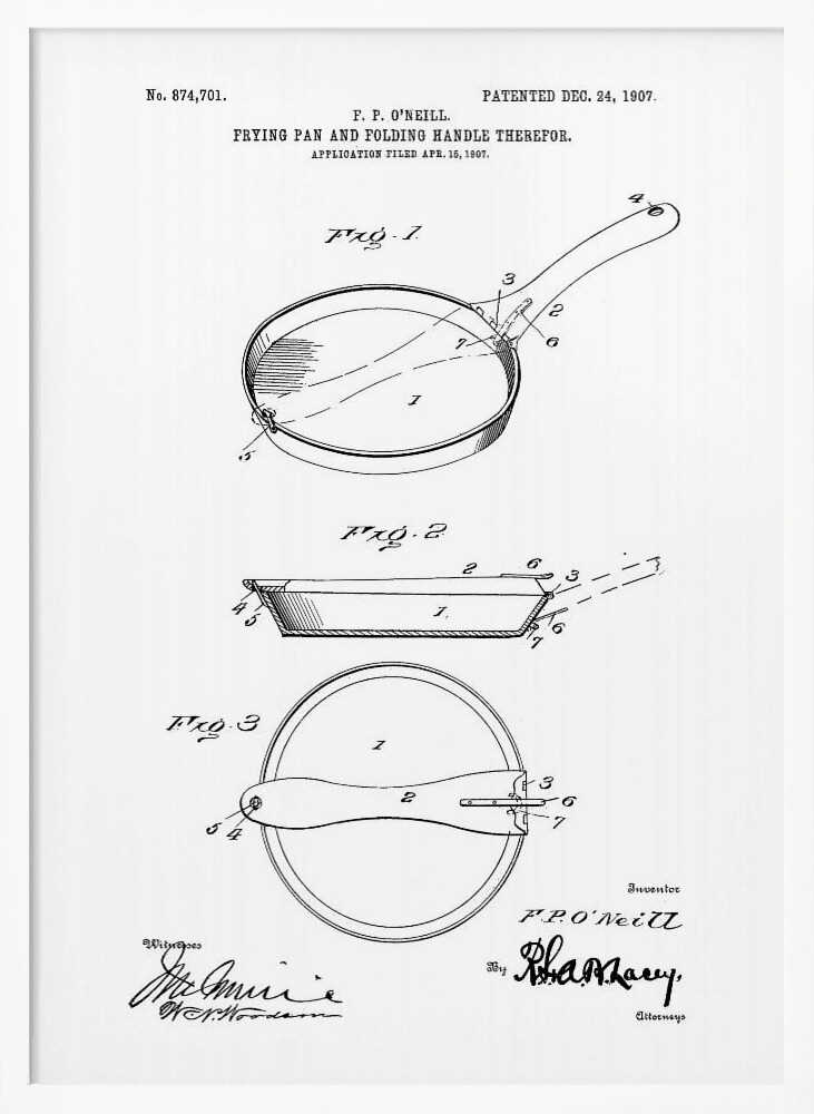 Frying Pan Patent Drawing Art Print UK — Vintage Dark Wall Art — Kitchen — Wall It All Prints