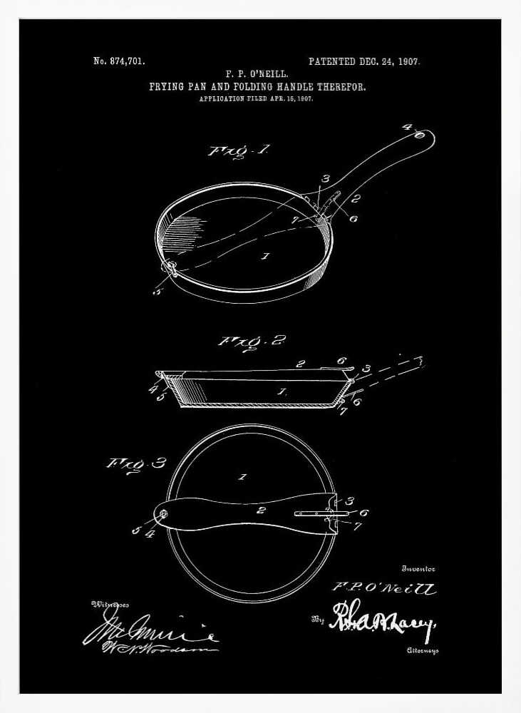 Vintage Frying Pan Patent Art Print UK — Vintage Vibrant Wall Art — Kitchen — Wall It All Prints