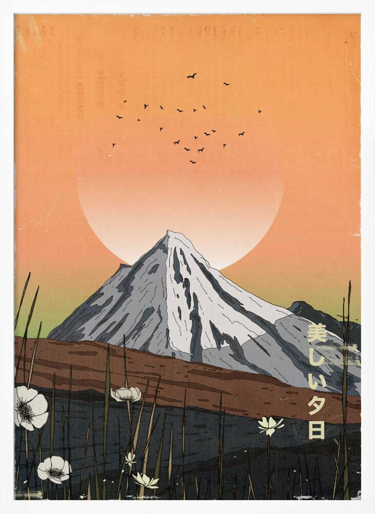 Japanese Mountain Sunset Art Print UK — Japanese Calm Wall Art — Bedroom — Wall It All Prints