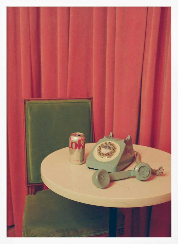 Retro Pink Phone Art Print UK — Vintage Calm Wall Art — Living Room — Wall It All Prints