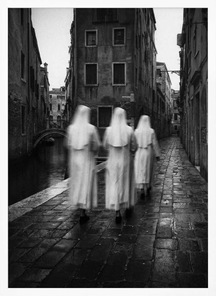 Nuns Walking Venice Street Art Print UK — Dark Moody Calm Wall Art — Living Room — Wall It All Prints