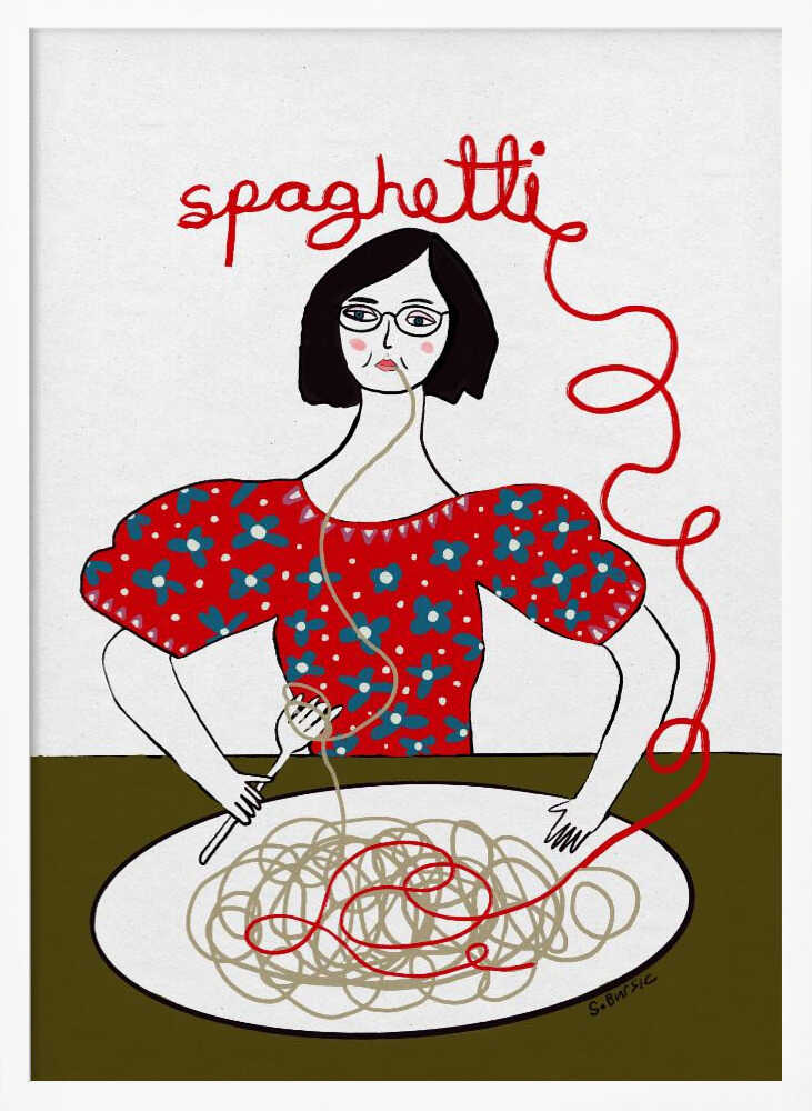 Whimsical Spaghetti Dinner Art Print UK — Portrait Minimal Wall Art — Kitchen — Wall It All Prints
