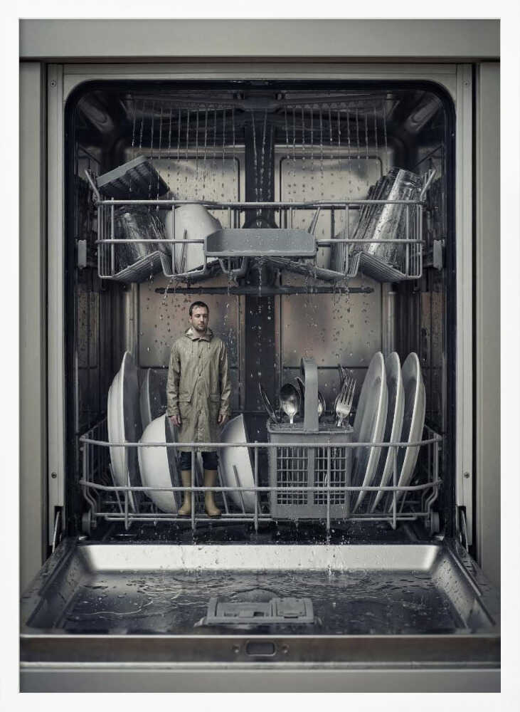 Man In The Dishwasher Art Print UK — Dark Moody Dark Wall Art — Kitchen — Wall It All Prints