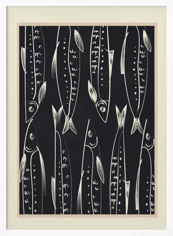 Graphic Sardine Pattern Art Print UK — Abstract Dark Wall Art — Kitchen — Wall It All Prints