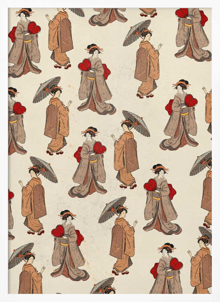 Elegant Kimono Hearts Art Print UK — Japanese Elegant Wall Art — Living Room — Wall It All Prints