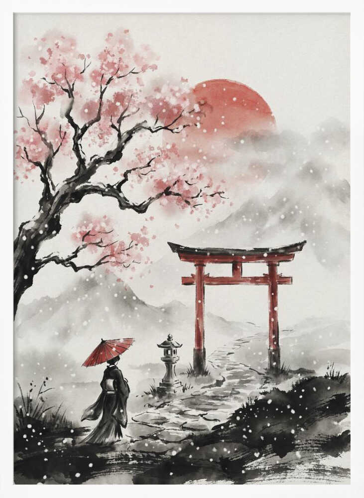Kimono Winter Journey Art Print UK — Japanese Calm Wall Art — Living Room — Wall It All Prints