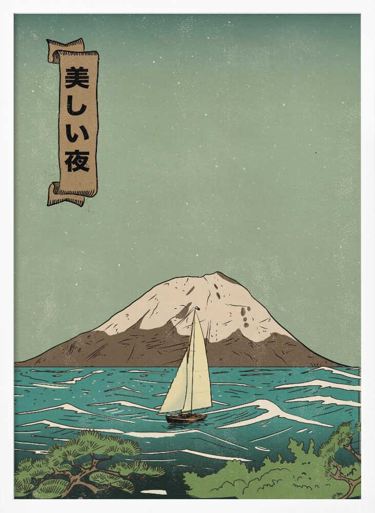 Beautiful Fuji Night Sail Art Print UK — Japanese Calm Wall Art — Living Room — Wall It All Prints