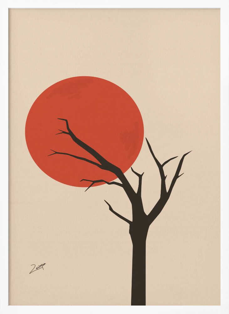 Red Sun Tree Art Print UK — Japanese Dark Wall Art — Office — Wall It All Prints
