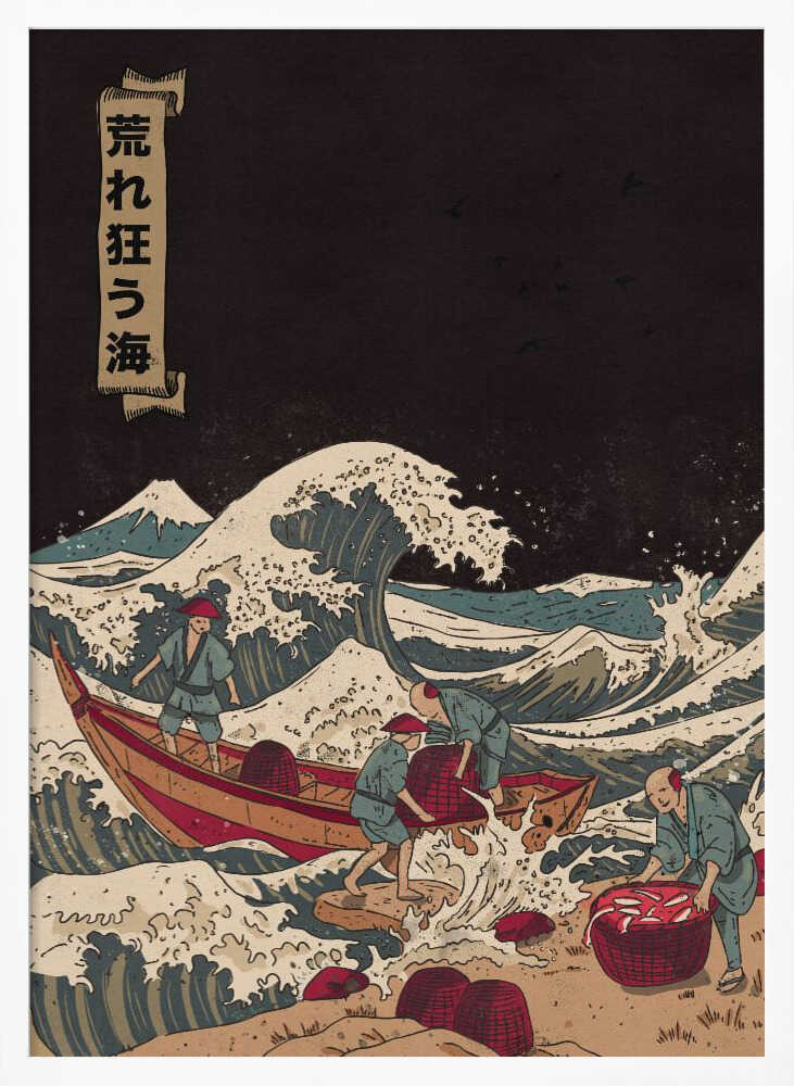 Fishermen Raging Sea Art Print UK — Japanese Vibrant Wall Art — Living Room — Wall It All Prints
