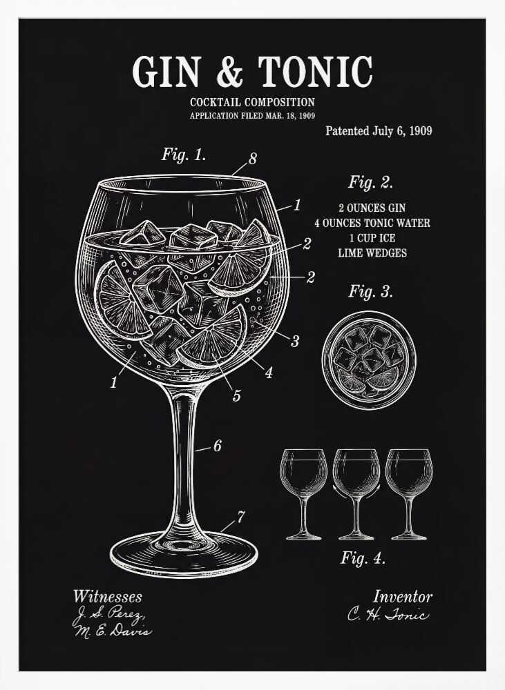 Gin Tonic Patent Blueprint Art Print UK — Vintage Vibrant Wall Art — Kitchen — Wall It All Prints