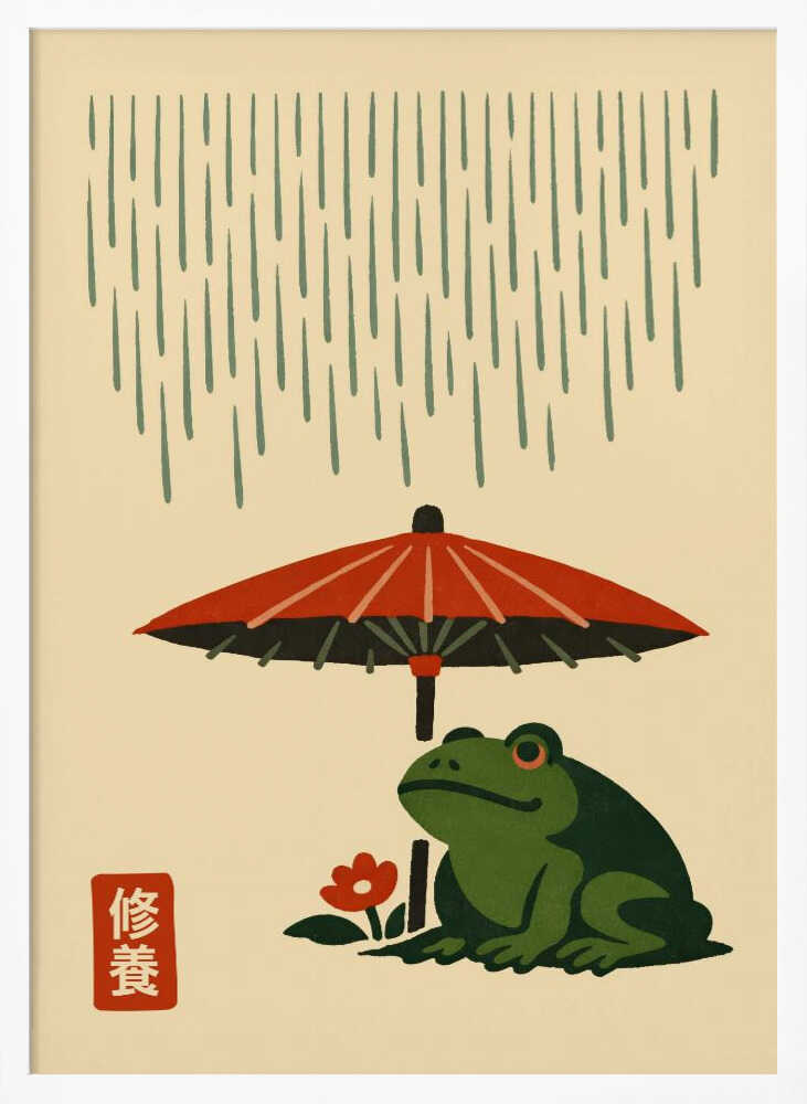 Rainy Day Frog Umbrella Art Print UK — Japanese Calm Wall Art — Bedroom — Wall It All Prints