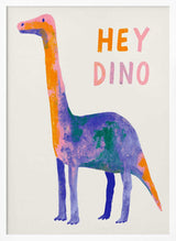 Framed Friendly Colorful Dino print displayed in a modern dinosaur-themed nursery.
