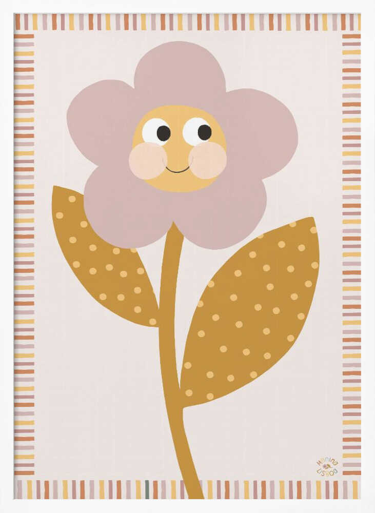 Framed Cheerful Flower Friend floral nursery print displayed in a bright playroom.